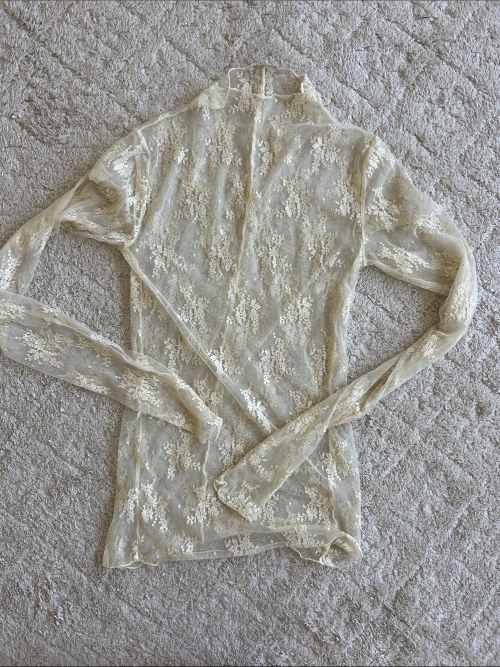 freepeople Sheer Lace Long-Sleeve Mock Neck Top in Cream